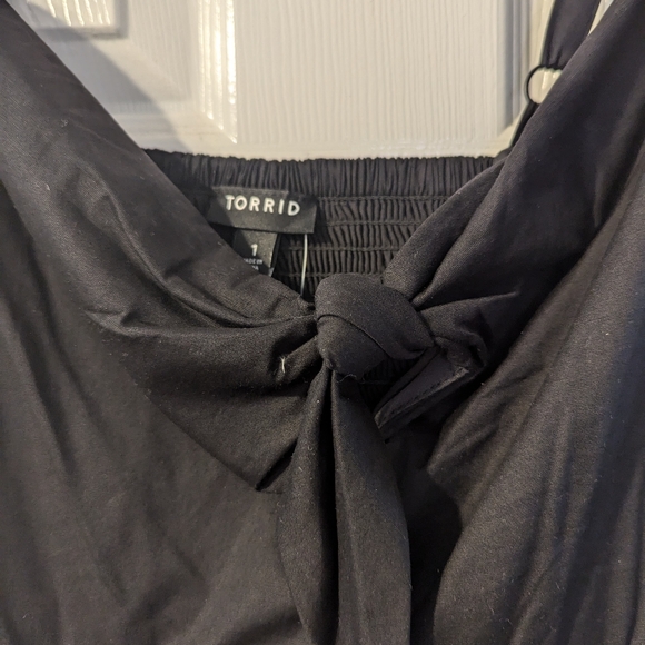 Black Poplin Tie Front Skater Dress - Picture 5 of 6